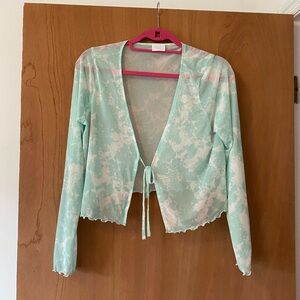 Teal mesh tie front top